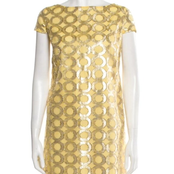 Red Valentino Yellow Glitter Short SleevesKnee-Length Shift Dress S (Orig. $720) - Picture 1 of 5